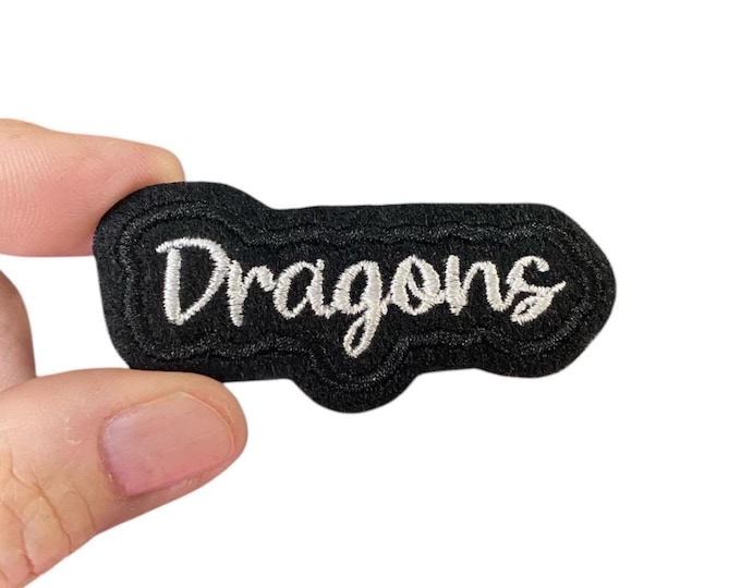 Dragons Iron-On Patch – Embroidered Team Name Patch – 1.25" x 2.625" for Uniforms, Jackets, Bags & Spirit Gear