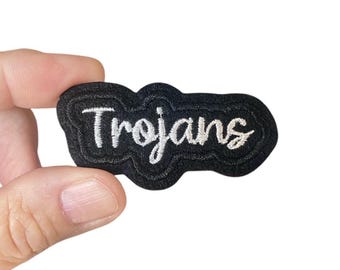 Trojans Iron-On Patch – Embroidered Team Name Patch – 1.25" x 2.5" for Jackets, Uniforms, Bags & Spirit Wear