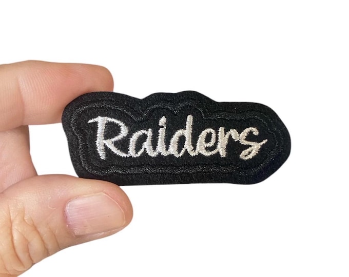 Raiders Iron-On Patch – Embroidered Team Name Patch – 1" x 2.375" for Jackets, Uniforms, Bags & Fan Gear
