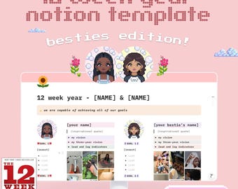Bestie 12 Week Year Notion Planner, Dual Digital Goal Tracker (Digital Download)