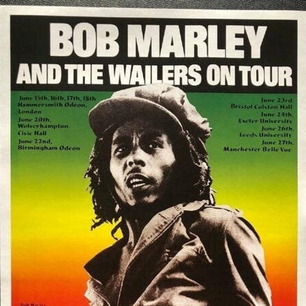 Bob Marley And The Wailers -    UK Tour Concert Poster -  Giclee Weight Edition   Reprint      23 X 16 1/2