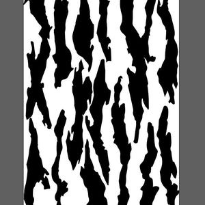 May include: Abstract black and white pattern. The design features irregular, elongated black shapes against a white background. The shapes vary in size and orientation, creating a dynamic and textured visual effect. The pattern is suitable for various applications, such as fabric or wallpaper.
