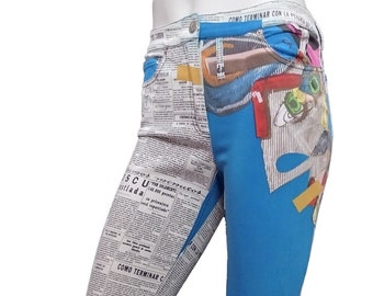 John Galliano Vintage Newsprint Design Cropped Pants