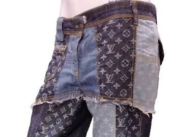 LOUIS VUITTON Blue Denim Monogram Patchwork Vintage Jeans LV 