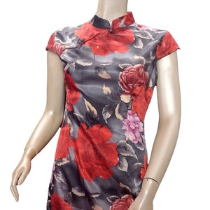 Y2K Silk Cheongsam Peony Print Above the Knee Fitted Dress