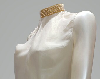 Miu Miu Vintage Sheer Sleeveless Top with Crystal Studded Collar IT 44