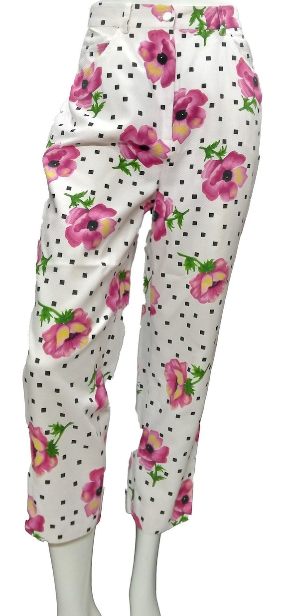 KENZO STUDIO 100% Cotton Size 10 Floral Print Cropped Pants 