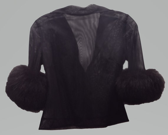 Gianfranco Ferre sheer black Blouse with Fur Trim - image 9