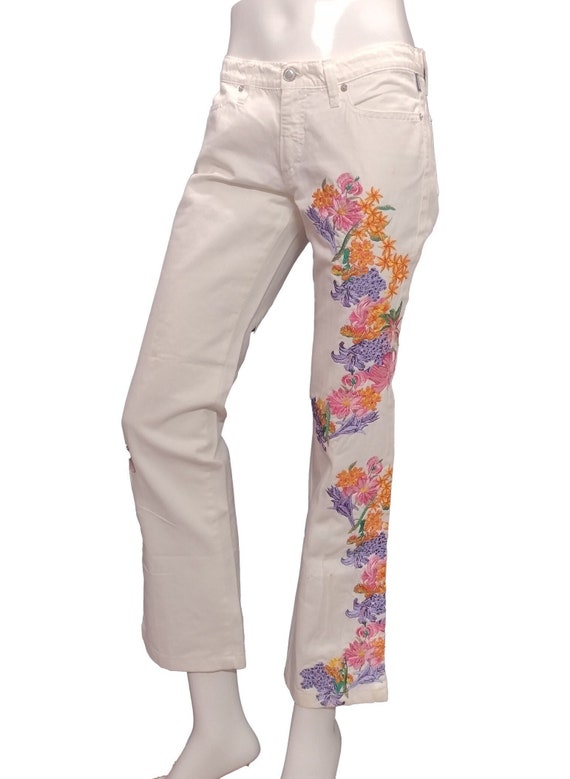 Versace Jeans Couture Off White Floral Embroidered