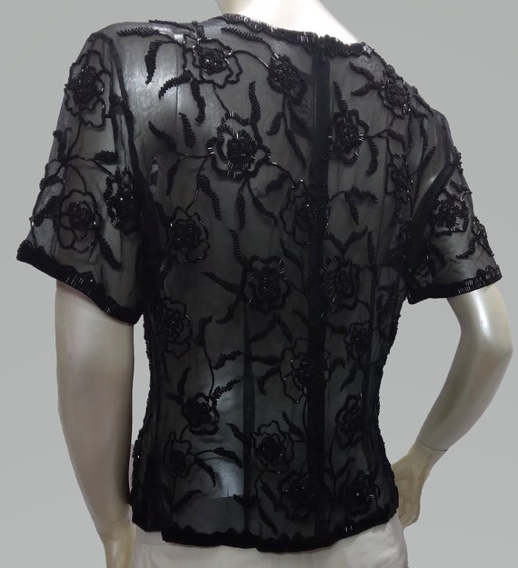 Y2K Sheer Black Floral Beaded Blouse - image 6