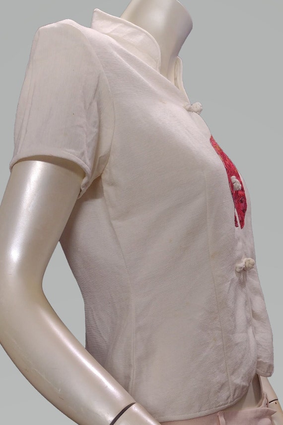 Cropped Chinese Style Blouse with Mandarin Collar - image 3