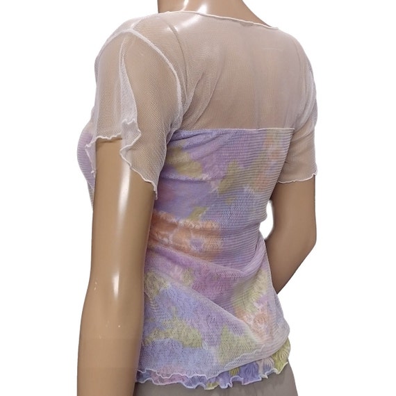 Y2K Sheer Floral Print Short Sleeve Blouse - image 4