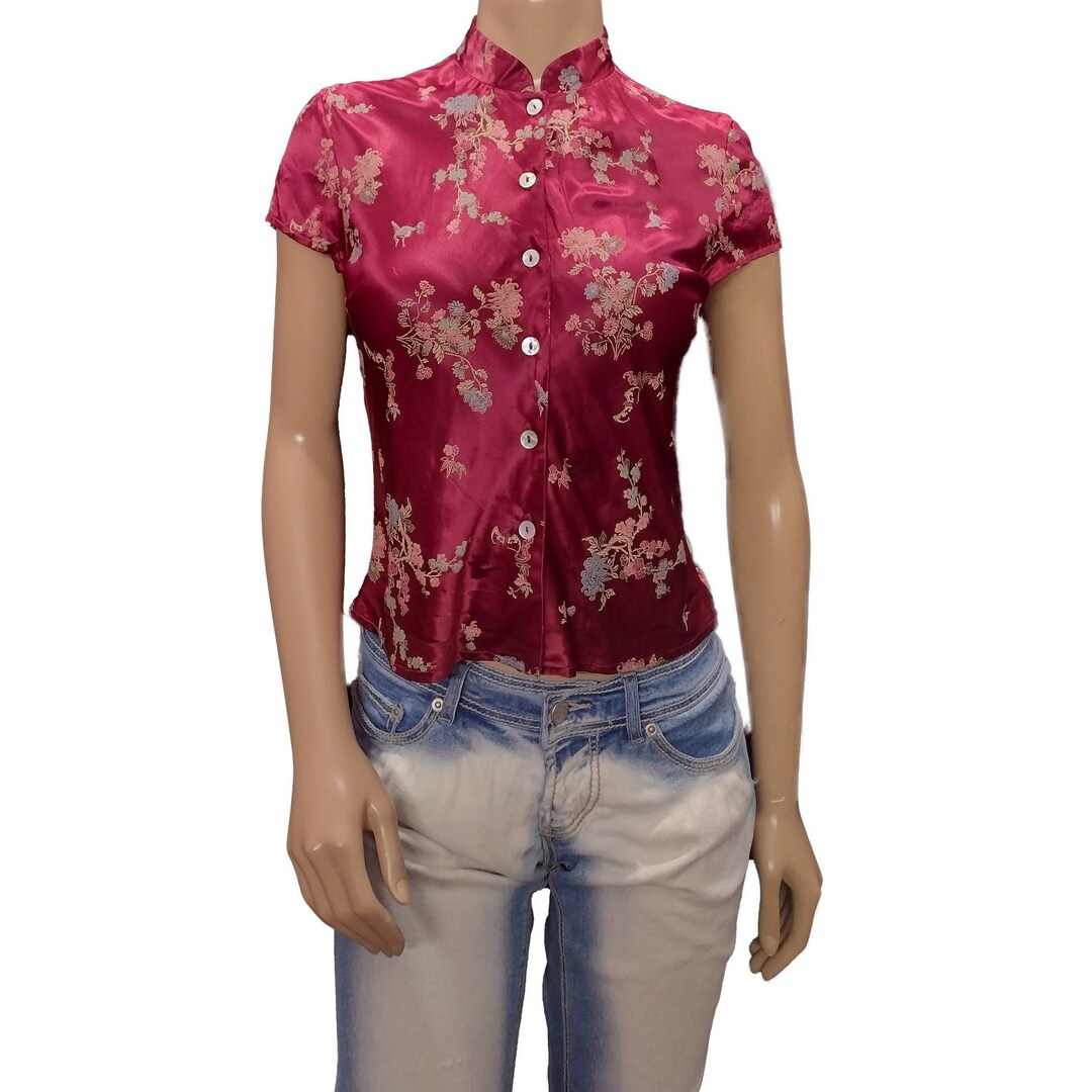 Chinoiserie Shirt With Puff Sleeve - Brick