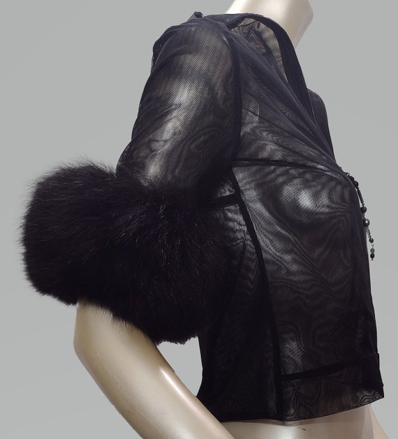 Gianfranco Ferre sheer black Blouse with Fur Trim - image 7