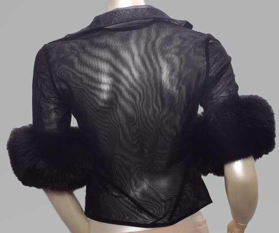 Gianfranco Ferre sheer black Blouse with Fur Trim - image 6