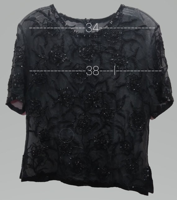 Y2K Sheer Black Floral Beaded Blouse - image 9