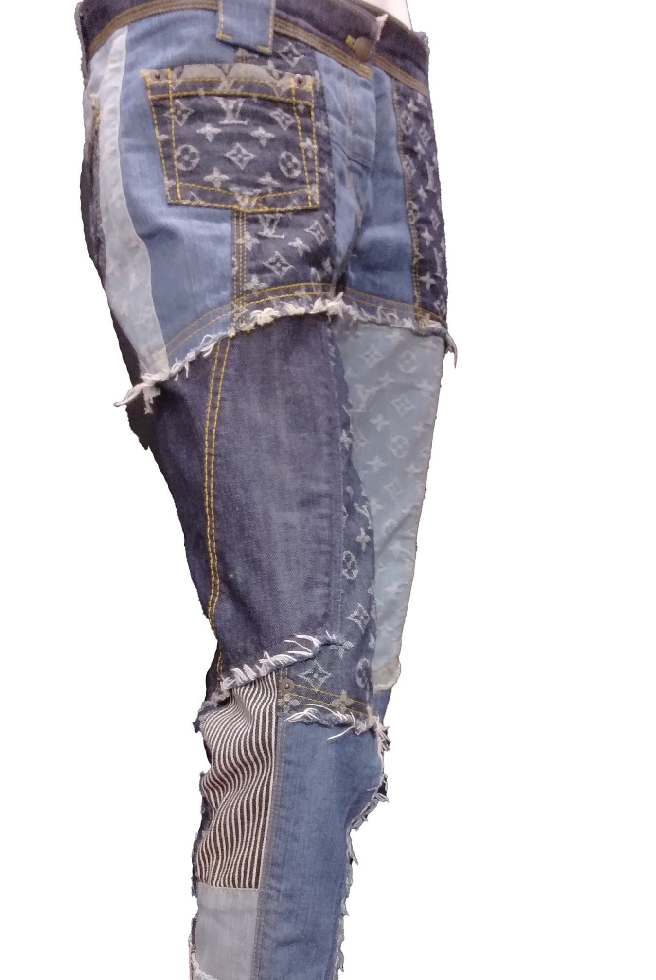 LOUIS VUITTON Blue Denim Monogram Patchwork Vintage Jeans LV