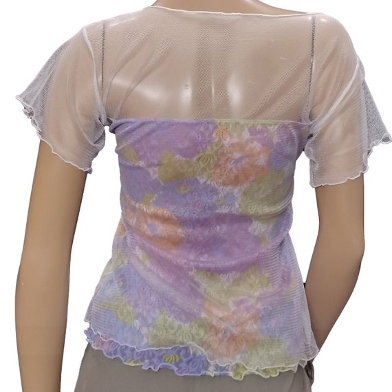 Y2K Sheer Floral Print Short Sleeve Blouse - image 5