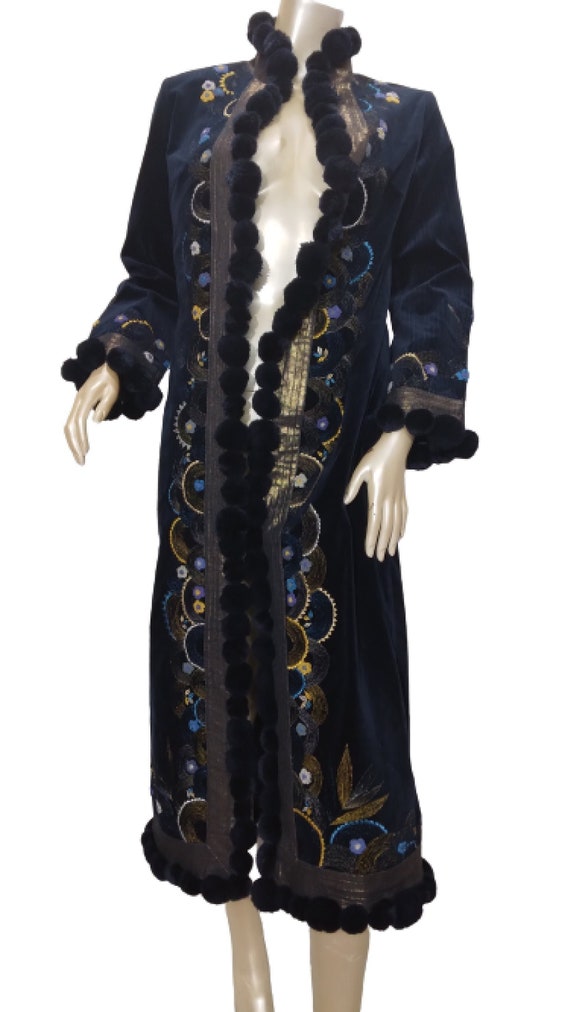 MINH HANH Vintage Duster with Floral Embroidery 9… - image 1