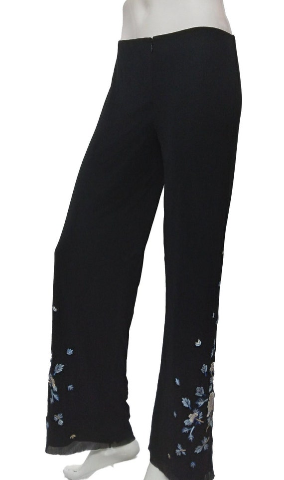 VIVIENNE TAM VINTAGE Black Pants with Floral Embroide… - Gem