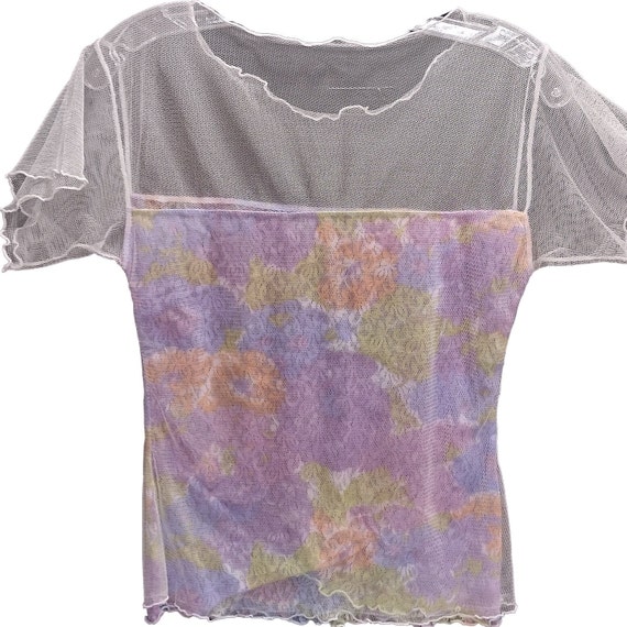 Y2K Sheer Floral Print Short Sleeve Blouse - image 9