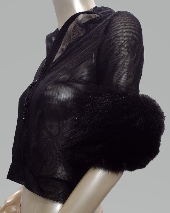 Gianfranco Ferre sheer black Blouse with Fur Trim - image 3