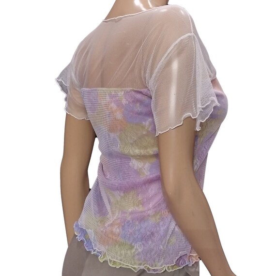 Y2K Sheer Floral Print Short Sleeve Blouse - image 6