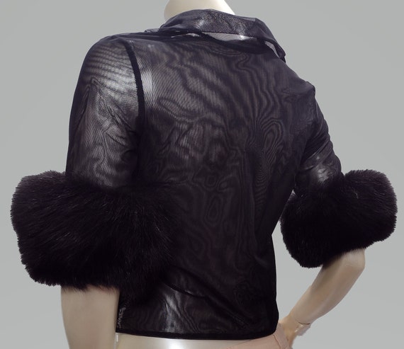 Gianfranco Ferre sheer black Blouse with Fur Trim - image 5