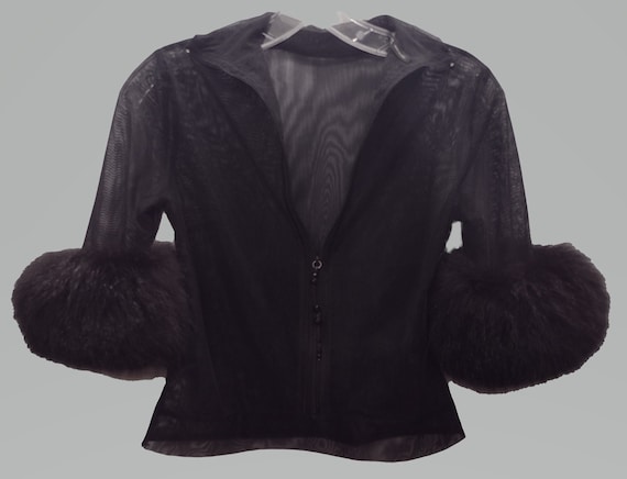 Gianfranco Ferre sheer black Blouse with Fur Trim - image 10