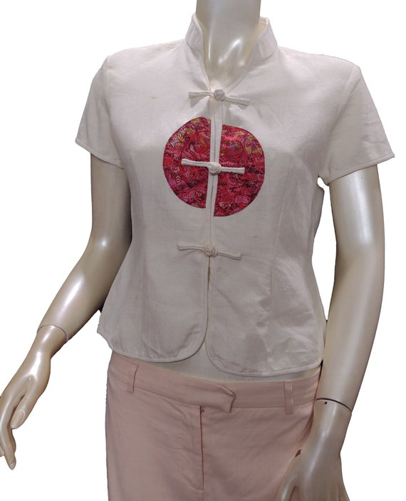 Cropped Chinese Style Blouse with Mandarin Collar - image 1