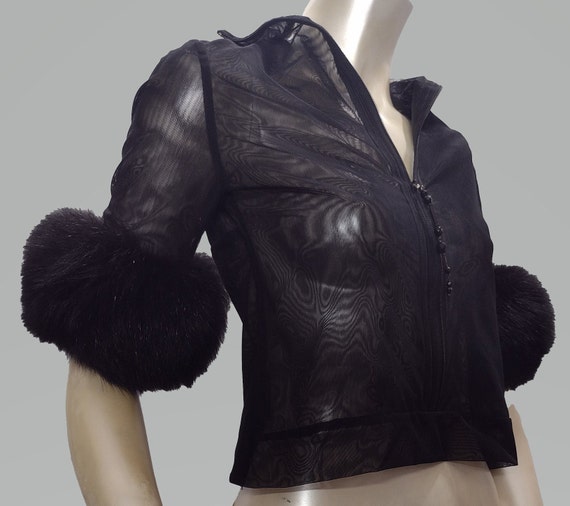 Gianfranco Ferre sheer black Blouse with Fur Trim - image 8