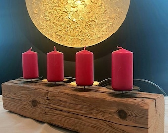 exklusiver Altholzbalken als Kerzenständer für 4 Kerzen - Adventskranz