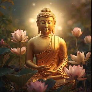 Golden Buddha Serenity – Spiritual Wall Art – Zen Meditation Room Printable