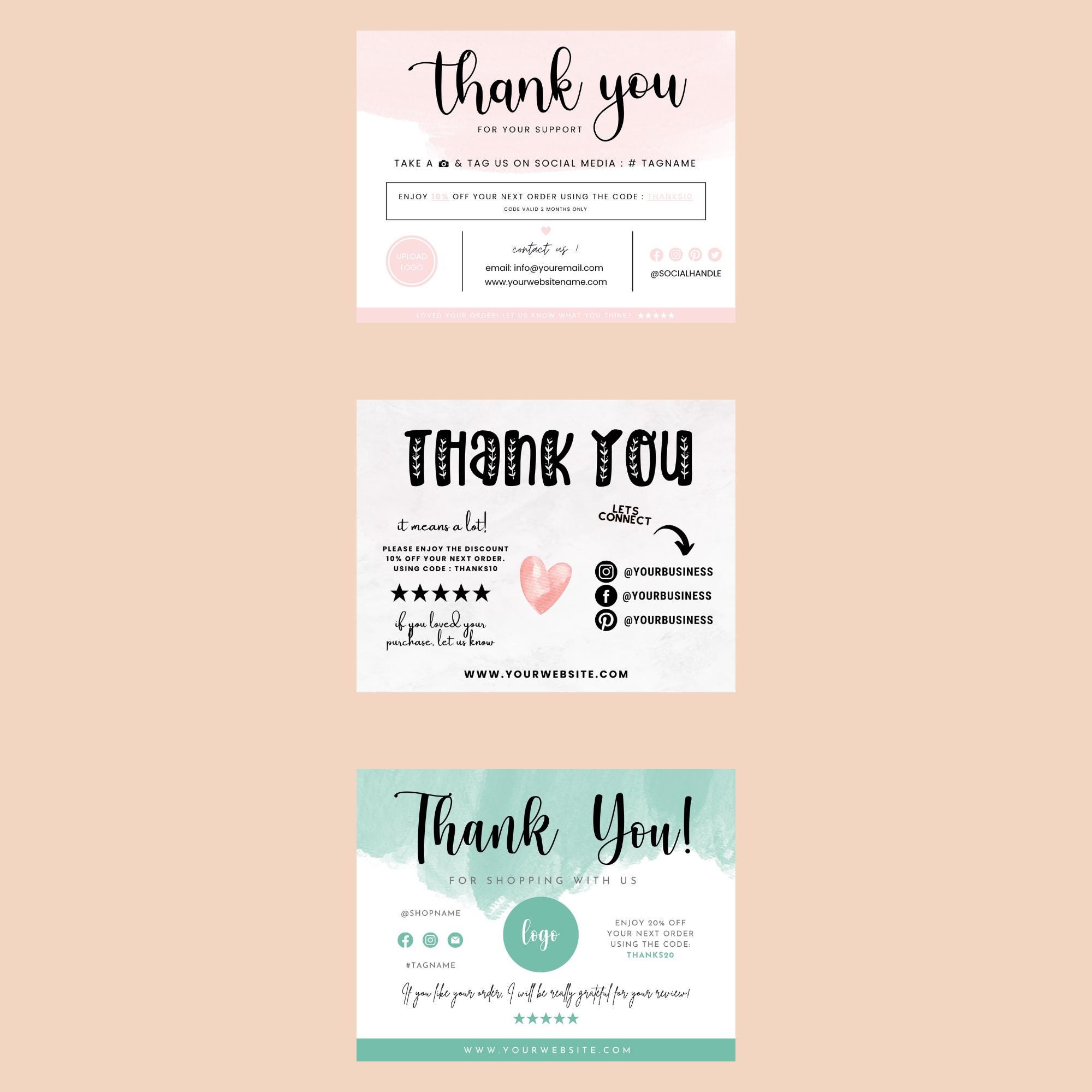 Editable Small Business Thank You Card Template - Etsy