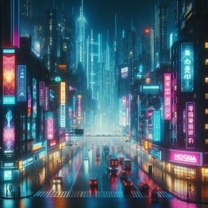 Cyberpunk City Night Scene – Futuristic Neon Wall Art – Sci-Fi Digital Download