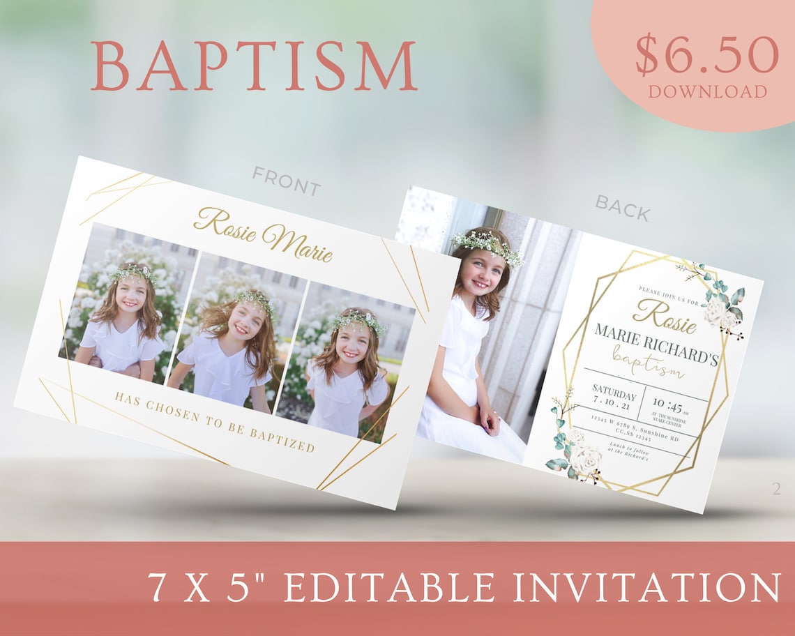 EDITABLE Baptism Invitation Template, LDS Baptism Invitation Girl ...