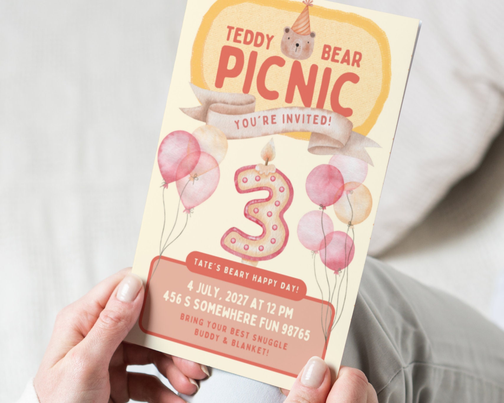 EDITABLE Teddy Bear Picnic Party Bbq, Kid Birthday Party Picnic Invite ...