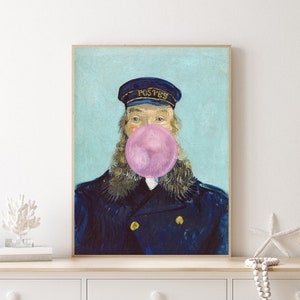 Vincent Van Gogh Porträt, &quot;Porträt des Postboten Joseph Roulin&quot;, moderne Kunst mit Kaugummi, eklektische Kunst, moderne Kunst wie banksy