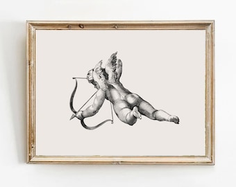 antique romantic cupid art I Vintage love print I vintage valentines art I vintage italian romantic art I minimalist love art I cupid sketch