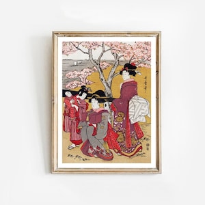 Japanese Art of Utamaro Kitagawa Viewing Cherries at Gotenyama | Japanese Wall Art Print | japanese woodcut | Japanese interior decoration