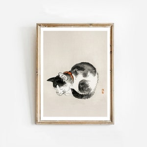 Sleeping Cat by Kōno Bairei | Japanese Cat Art | gift for cat lover I nursery decor I japanese art I at minimalist I kids room decor