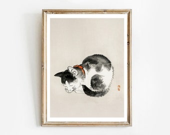 Sleeping Cat by Kōno Bairei | Japanese Cat Art | gift for cat lover I nursery decor I japanese art I at minimalist I kids room decor