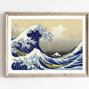 Vintage Japanese landscape art with a wave, The Great Wave off Kanagawa Poster, Hokusai, vintage Japanese print, printable art, Wave print