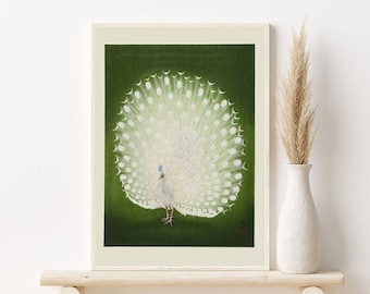 Vintage peacock art by Ohara Koson I INSTANT DOWNLOAD I vintage bird print I Japanese vintage art I emerald green decor I eclectic art