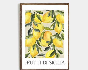 Cartel de limón para la cocina | arte de verano Dolce Vita | Arte minimalista italiano | Cartel de fruta amarilla | Arte italiano | Decoración de cocina