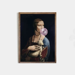 Wall Art Reproduction, Leonard da Vinci, &quot;The Lady with an Ermine&quot;, Famous painting with chewing gum, digital art, Banksy style art