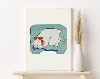 Japanese White Cat Vintage Woodblock Print by Utagawa Hiroshige | Japanese Cat Art | gift for cat lover I japanese art I at minimalist