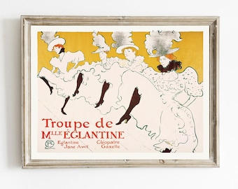 Art deco poster, retro poster, show poster, poster art, Moulin Rouge, vintage parisien theater poster, Toulouse-Lautrec, french cancan art