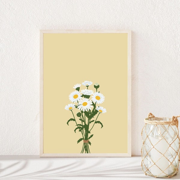 Danish Pastel Decor, Daisy Print, Floral Illustration, Daisy Art, Pastel Print, Boho Wall Art, Dorm Wall Art, Nursery Decor, scandi art