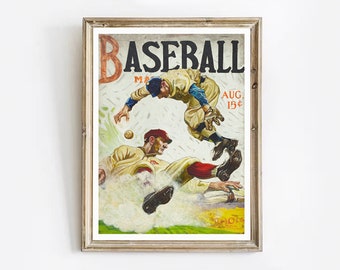 impression de dessin vintage avec des joueurs de baseball | art vintage avec sport américain | affiche de sport | art vintage de baseball